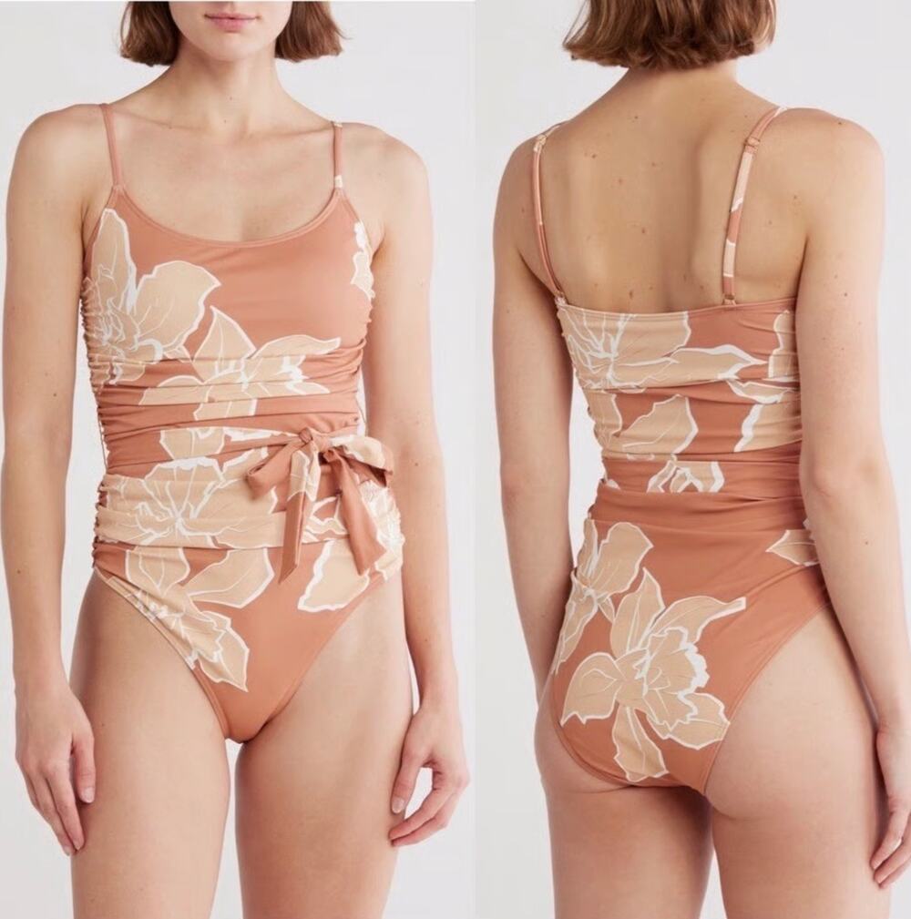 HUTCH Womens NWOT Hazel Floral Print Zenna Tie Waist One-Piece Swimsuit Size 1X